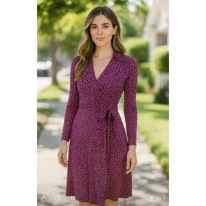 Diane Von Furstenberg SZ 4 New Jeanne Two Wrap Dress Floral Check Tiny Rose $398